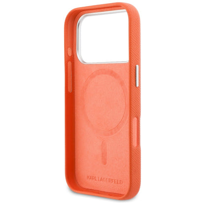 MagSafe-kotelo Apple iPhone 17 Prolle, Karl Lagerfeld, Saffiano Karl & Choupette Pins, Oranssi