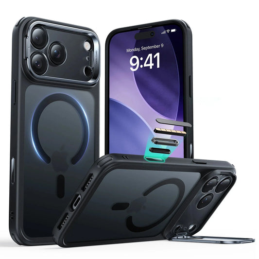 MagSafe-kotelo Apple iPhone 17 Pro Maxille, ESR, Classic Hybrid Kickstand, Satinoitu Musta