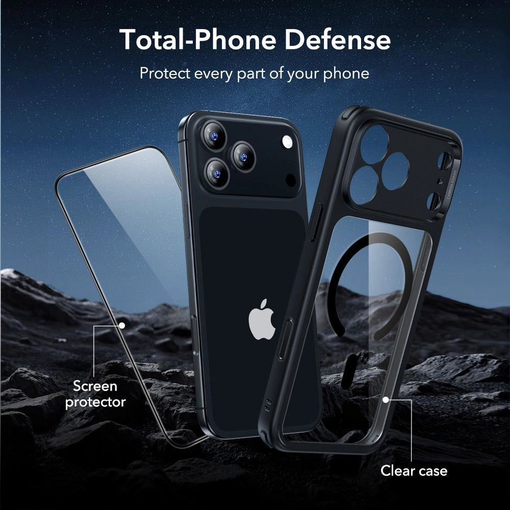 MagSafe-kotelo Apple iPhone 17 Pro Max:lle, ESR, Classic Hybrid näytönsuojalla, Läpinäkyvä Musta