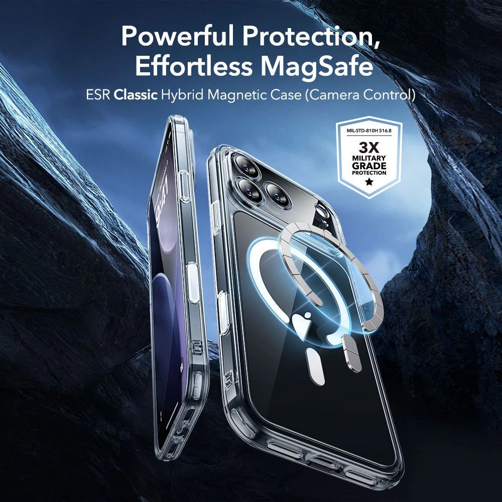 MagSafe-kotelo Apple iPhone 17 Pro Max:lle, ESR, Classic Hybrid näytönsuojalla, Läpinäkyvä