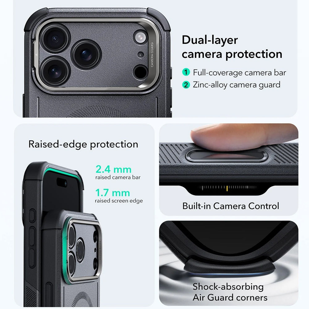 MagSafe-kotelo Apple iPhone 17 Pro Maxille, ESR, Cyber Armor Kickstand, Harmaa