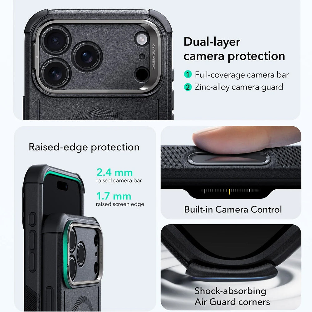 MagSafe-kotelo Apple iPhone 17 Pro Maxille, ESR, Cyber Armor Kickstand, Musta
