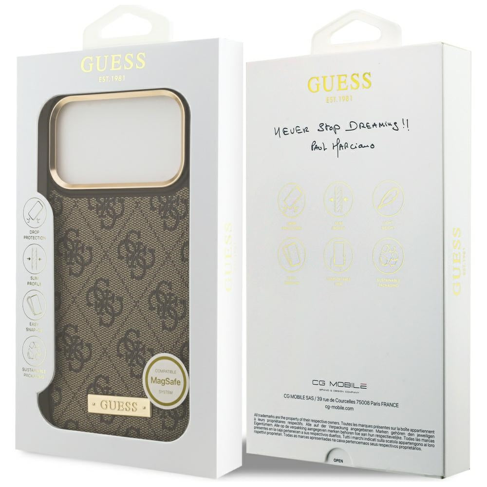 MagSafe-kotelo Apple iPhone 17 Pro Maxille, Guess, 4G Logo Plate, Ruskea