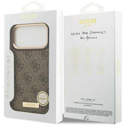 MagSafe-kotelo Apple iPhone 17 Pro Maxille, Guess, 4G Logo Plate, Ruskea