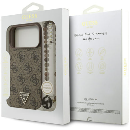 MagSafe-kotelo Apple iPhone 17 Pro Maxille, Guess, 4G Triangle Logo Cord Strap, Ruskea