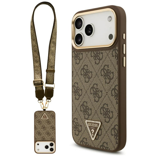 MagSafe-kotelo Apple iPhone 17 Pro Maxille, Guess, 4G Triangle Logo with Big Strap, Ruskea