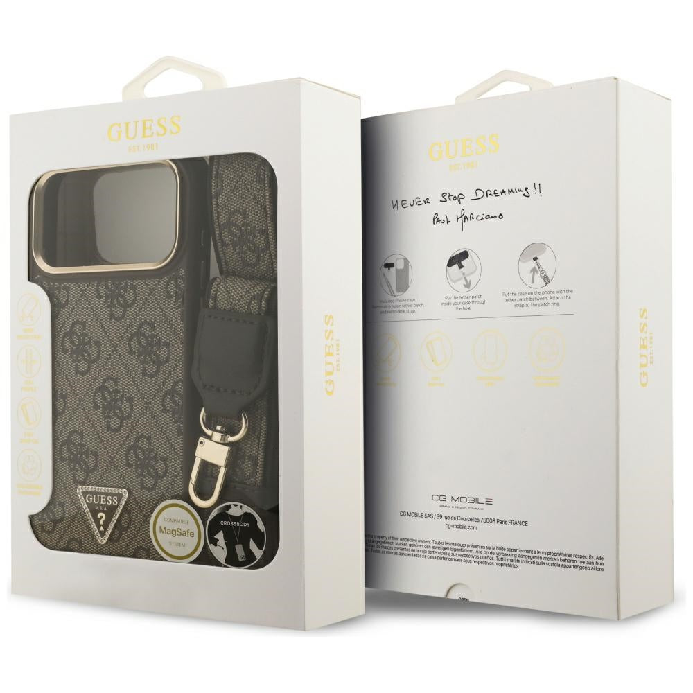 MagSafe-kotelo Apple iPhone 17 Pro Maxille, Guess, 4G Triangle Logo with Big Strap, Ruskea
