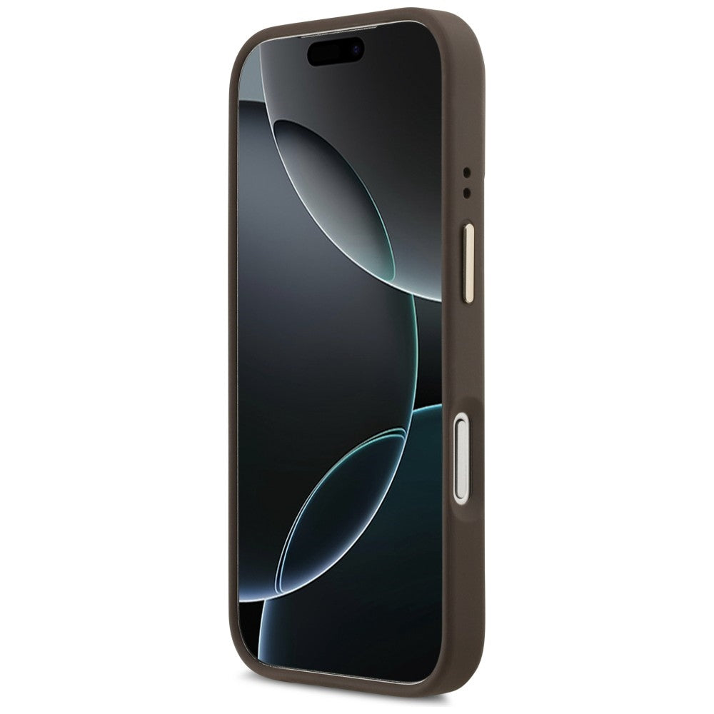 MagSafe-kotelo Apple iPhone 17 Pro Maxille, Guess, 4G Triangle Logo with Stand Camera, Kultainen Ruskea