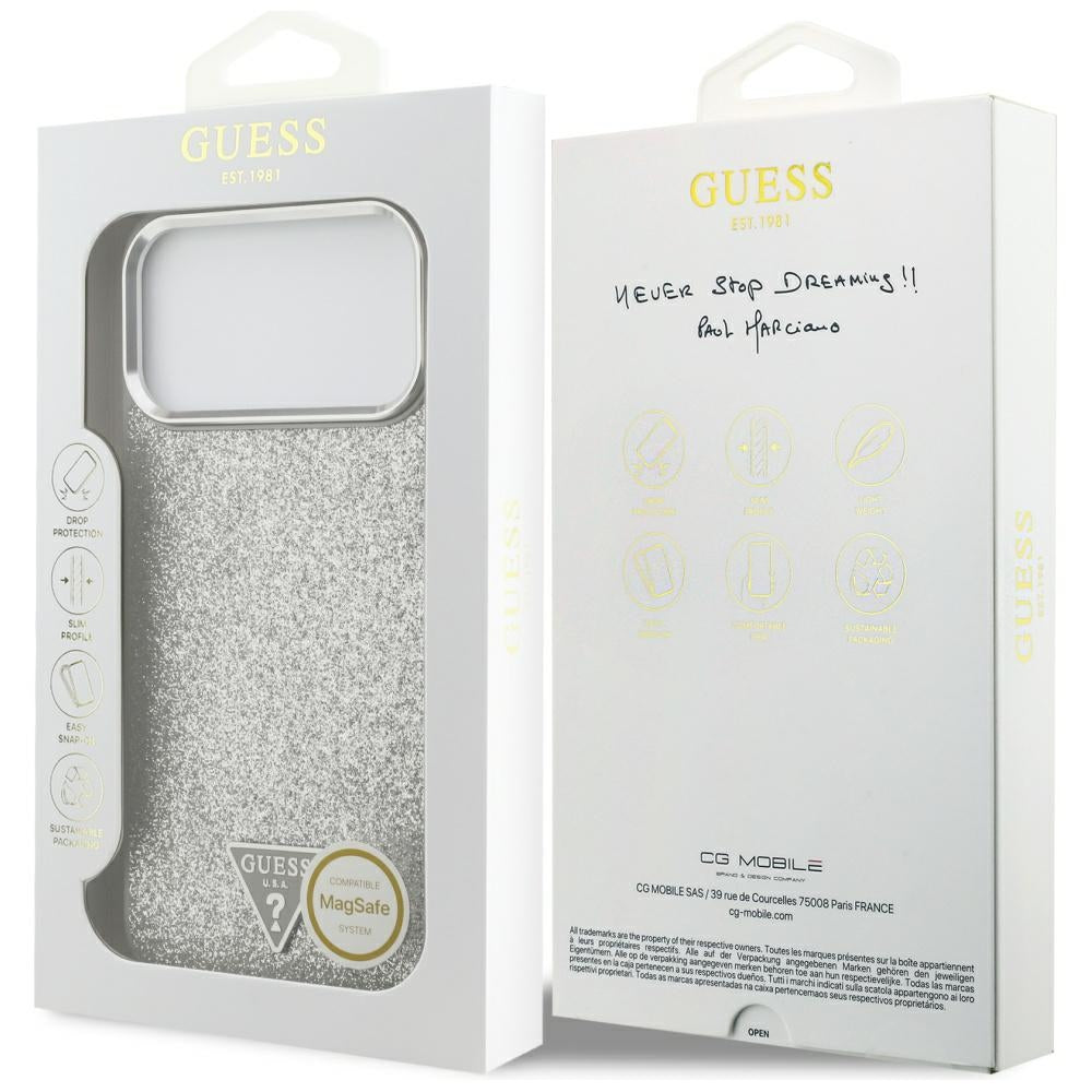 MagSafe-kotelo Apple iPhone 17 Pro Maxille, Guess, Glitter Triangle Logo, Hopea