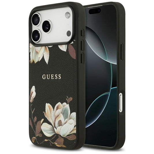 MagSafe-kotelo Apple iPhone 17 Pro Maxille, Guess, Grained Flowers, Musta
