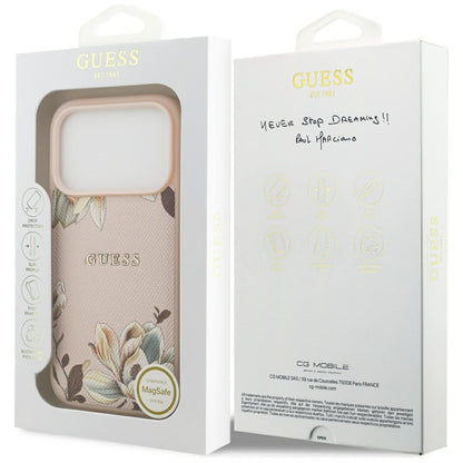MagSafe-kotelo Apple iPhone 17 Pro Maxille, Guess, Grained Flowers, Pinkki
