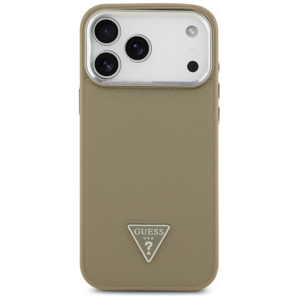 MagSafe-kotelo Apple iPhone 17 Pro Maxille, Guess, Grained Triangle Logo, Ruskea