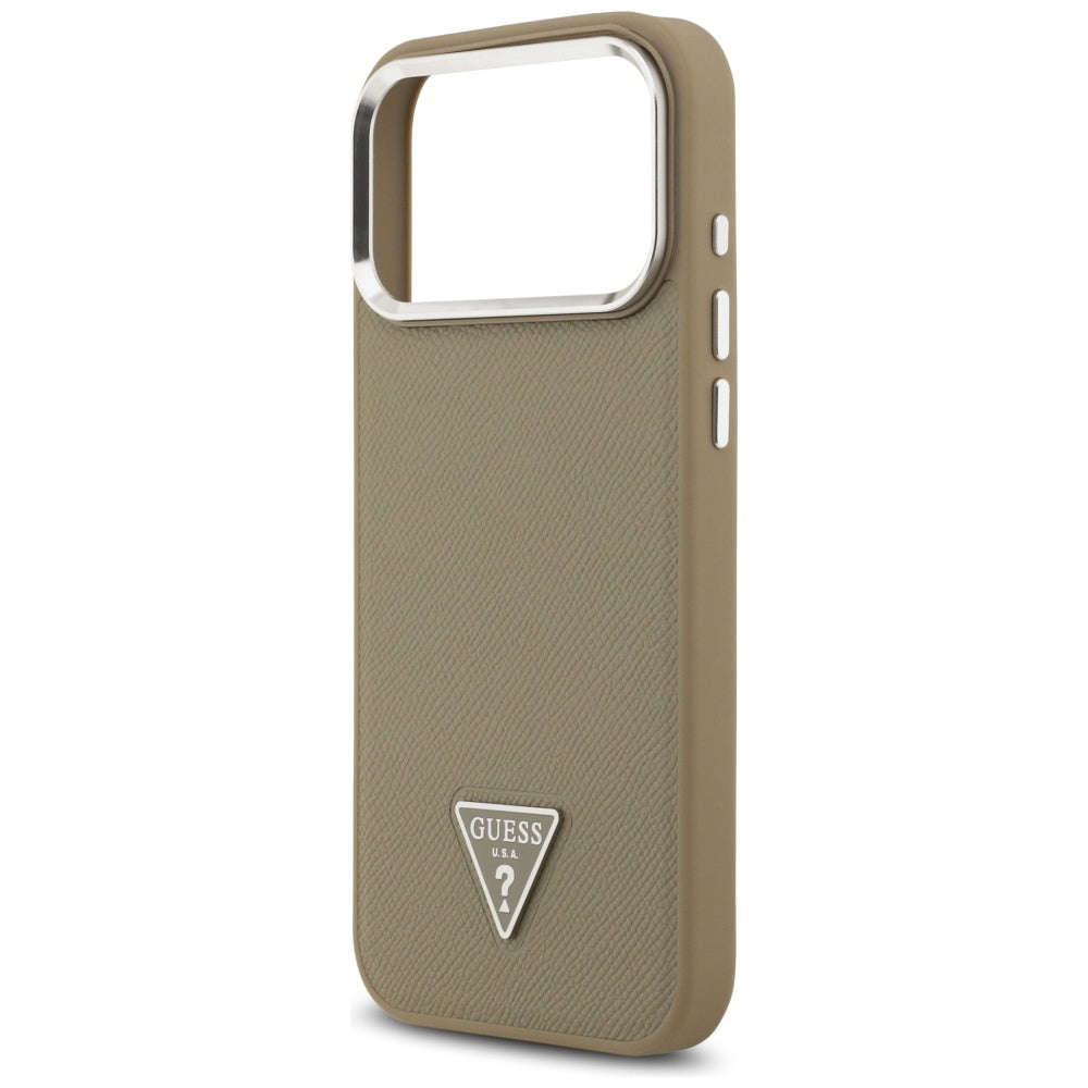 MagSafe-kotelo Apple iPhone 17 Pro Maxille, Guess, Grained Triangle Logo, Ruskea