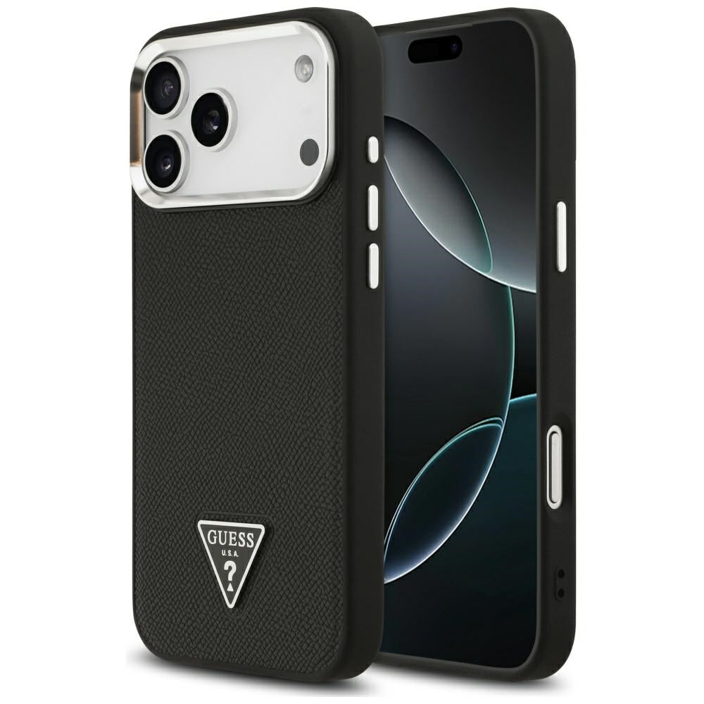 MagSafe-kotelo Apple iPhone 17 Pro Maxille, Guess, Grained Triangle Logo, Musta