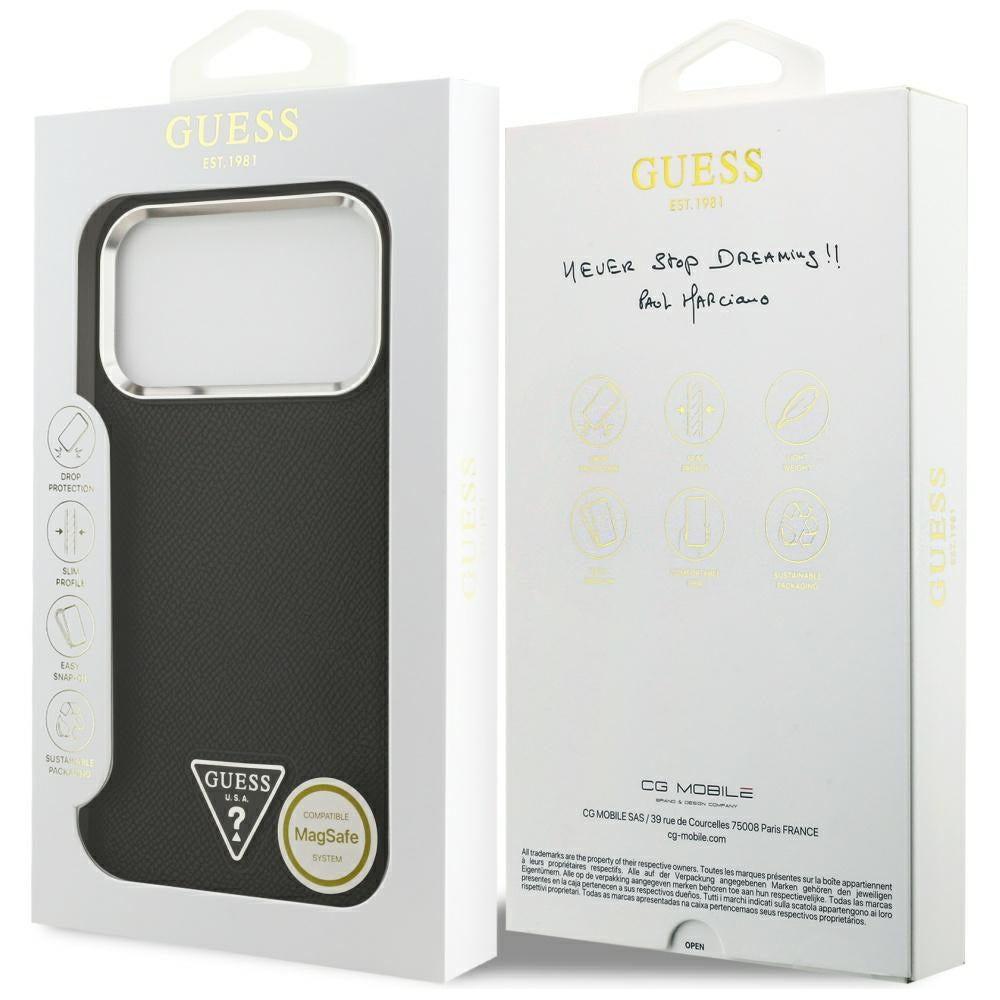 MagSafe-kotelo Apple iPhone 17 Pro Maxille, Guess, Grained Triangle Logo, Musta