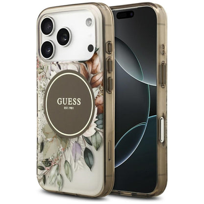 MagSafe-kotelo Apple iPhone 17 Pro Maxille, Guess, IML Flower & Tonal Circle, Ruskea