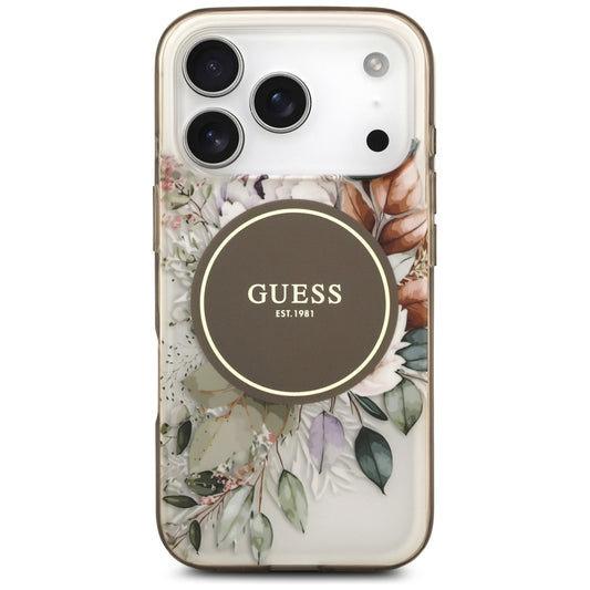 MagSafe-kotelo Apple iPhone 17 Pro Maxille, Guess, IML Flower & Tonal Circle, Ruskea