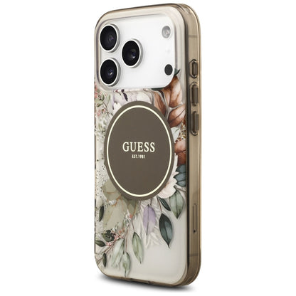 MagSafe-kotelo Apple iPhone 17 Pro Maxille, Guess, IML Flower & Tonal Circle, Ruskea