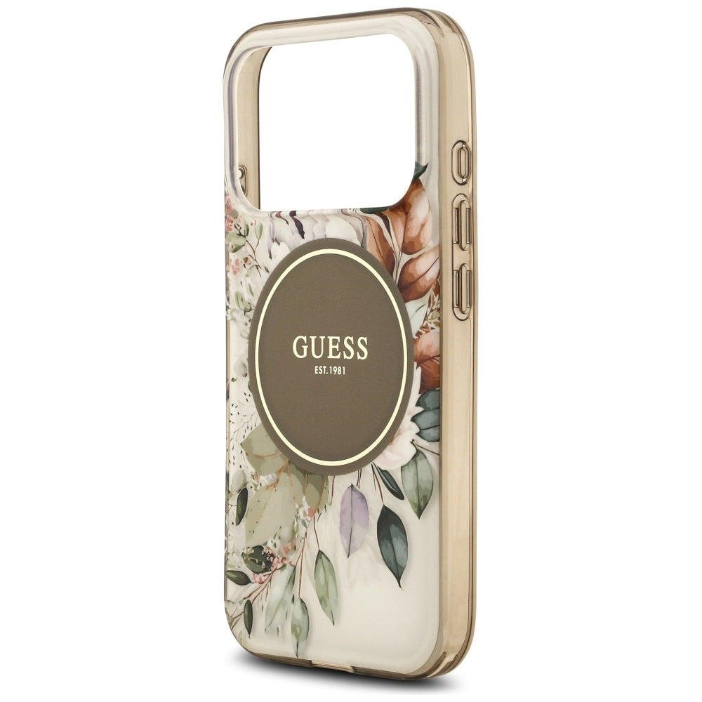 MagSafe-kotelo Apple iPhone 17 Pro Maxille, Guess, IML Flower & Tonal Circle, Ruskea