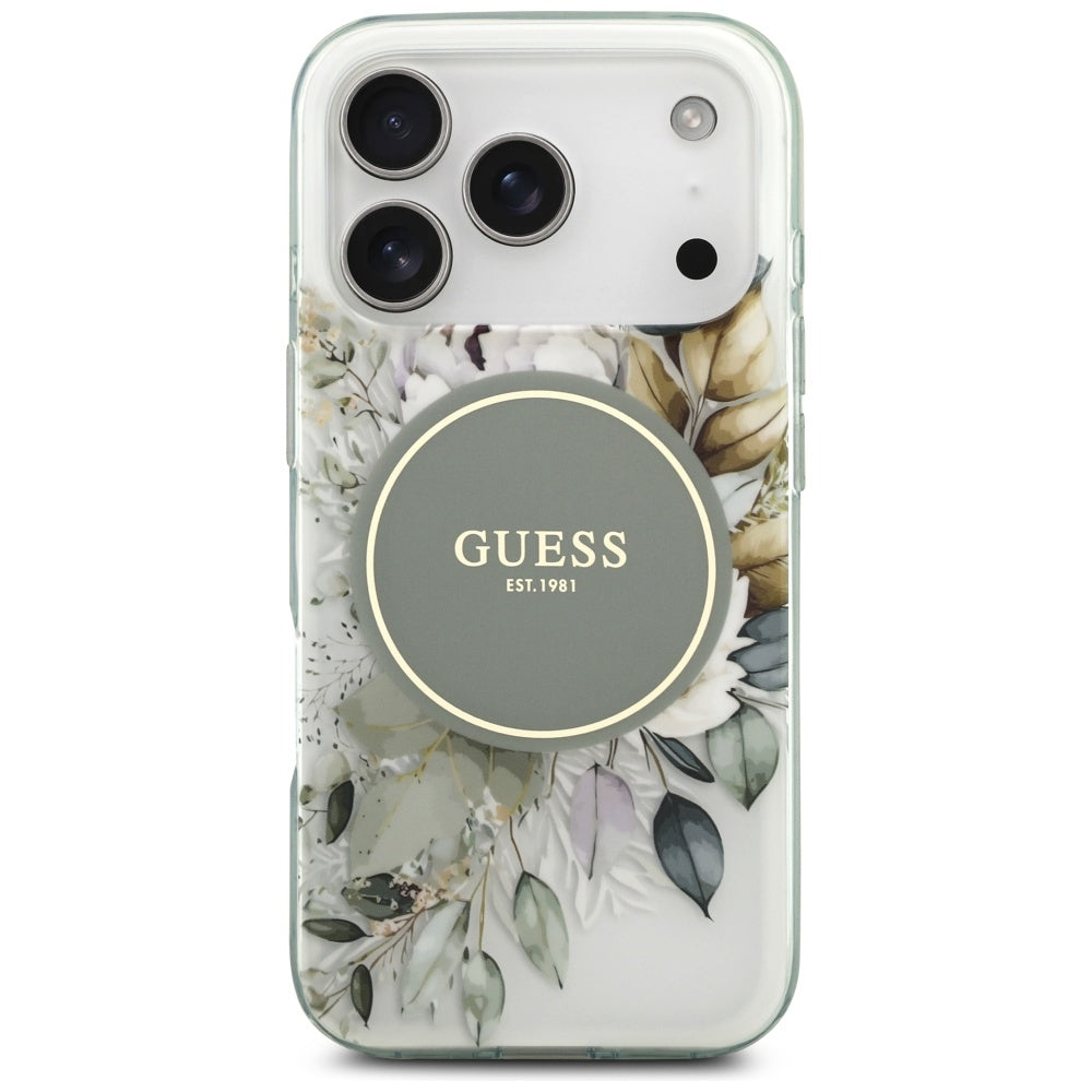 MagSafe-kotelo Apple iPhone 17 Pro Maxille, Guess, IML Flower & Tonal Circle, Vihreä