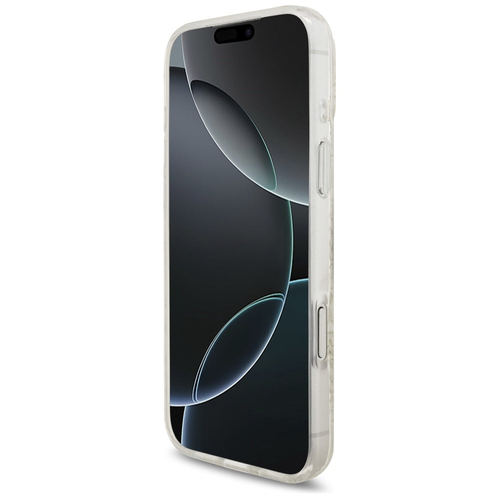 MagSafe-kotelo Apple iPhone 17 Pro Maxille, Guess, IML Flowers Allover Electroplated with Pearl Strap, Valkoinen