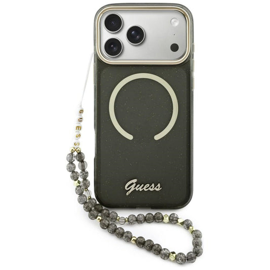 MagSafe-kotelo Apple iPhone 17 Pro Maxille, Guess, IML Glitter Script Strap, Musta