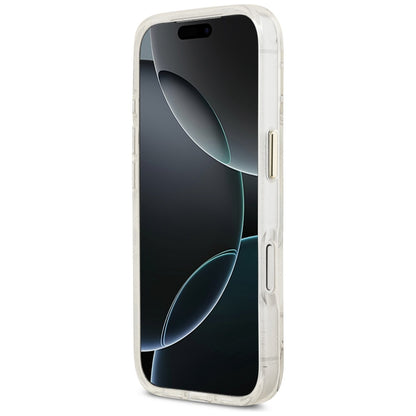 MagSafe-kotelo Apple iPhone 17 Pro Maxille, Guess, IML Metal Glitter Flowers Triangle, Valkoinen