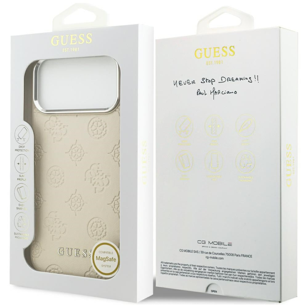 MagSafe-kotelo Apple iPhone 17 Pro Maxille, Guess, Peony Hot Stamp Script, Beige