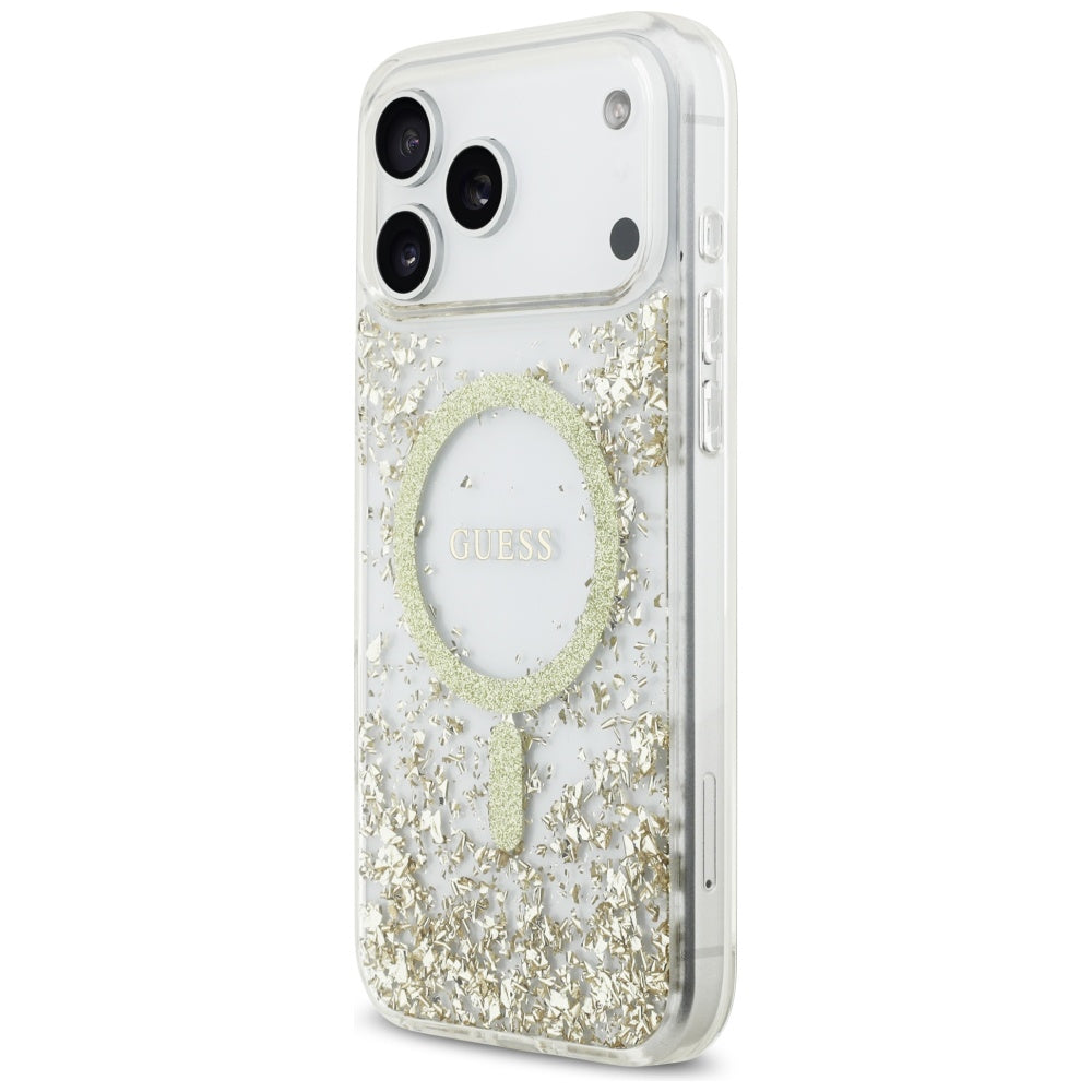 MagSafe-kotelo Apple iPhone 17 Pro Maxille, Guess, Resin Bottom Glitter, Kultainen