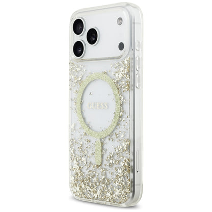 MagSafe-kotelo Apple iPhone 17 Pro Maxille, Guess, Resin Bottom Glitter, Kultainen