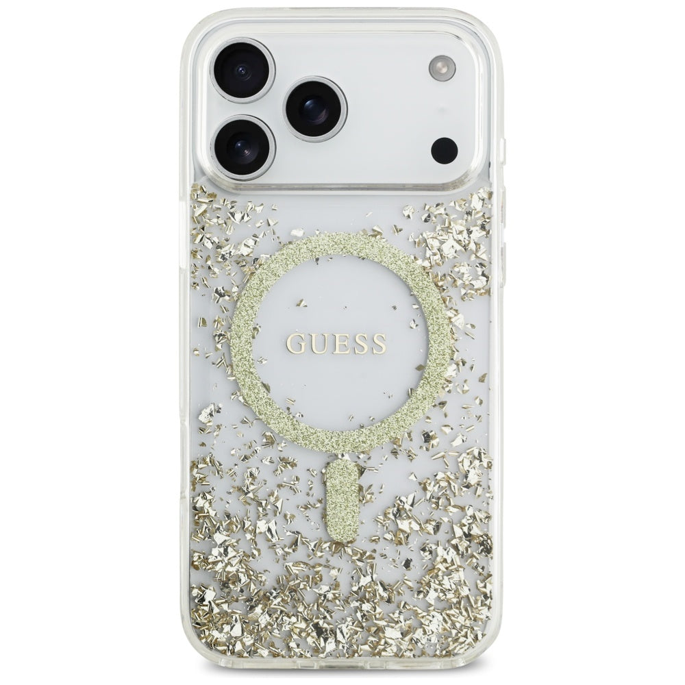 MagSafe-kotelo Apple iPhone 17 Pro Maxille, Guess, Resin Bottom Glitter, Kultainen