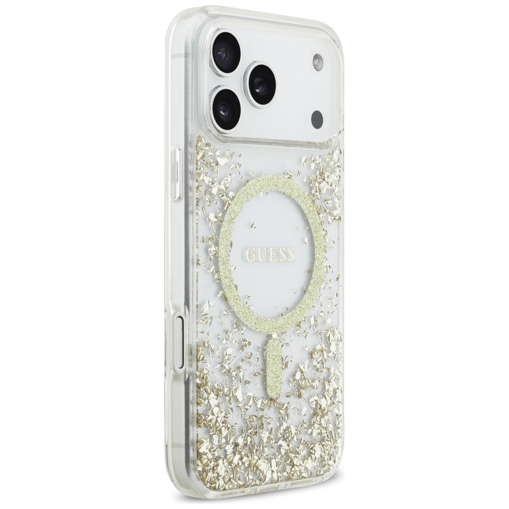 MagSafe-kotelo Apple iPhone 17 Pro Maxille, Guess, Resin Bottom Glitter, Kultainen
