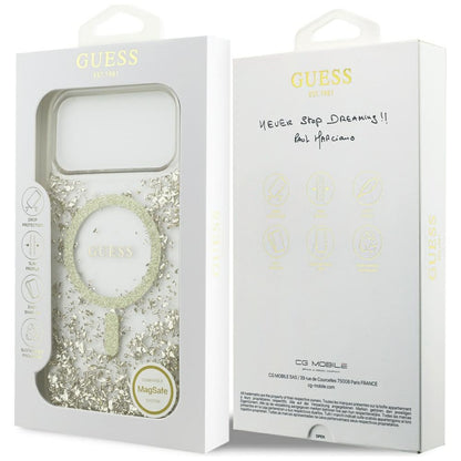 MagSafe-kotelo Apple iPhone 17 Pro Maxille, Guess, Resin Bottom Glitter, Kultainen