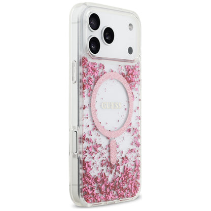 MagSafe-kotelo Apple iPhone 17 Pro Maxille, Guess, Resin Bottom Glitter, Pinkki