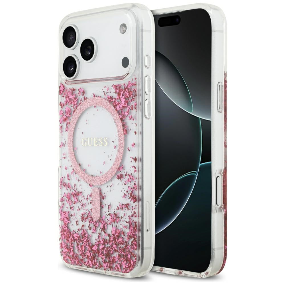 MagSafe-kotelo Apple iPhone 17 Pro Maxille, Guess, Resin Bottom Glitter, Pinkki