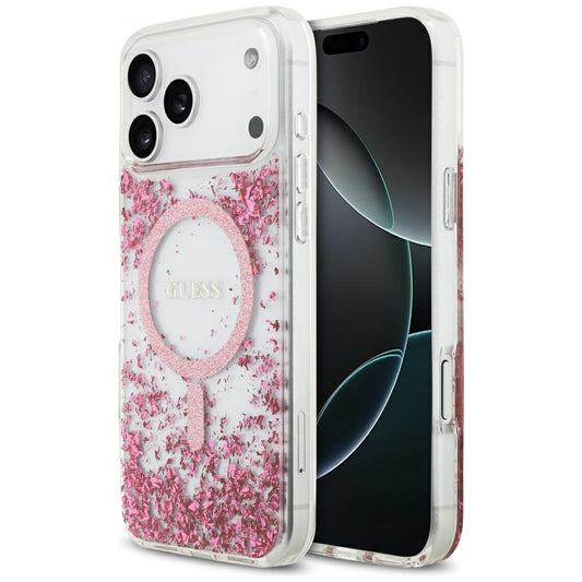MagSafe-kotelo Apple iPhone 17 Pro Maxille, Guess, Resin Bottom Glitter, Pinkki
