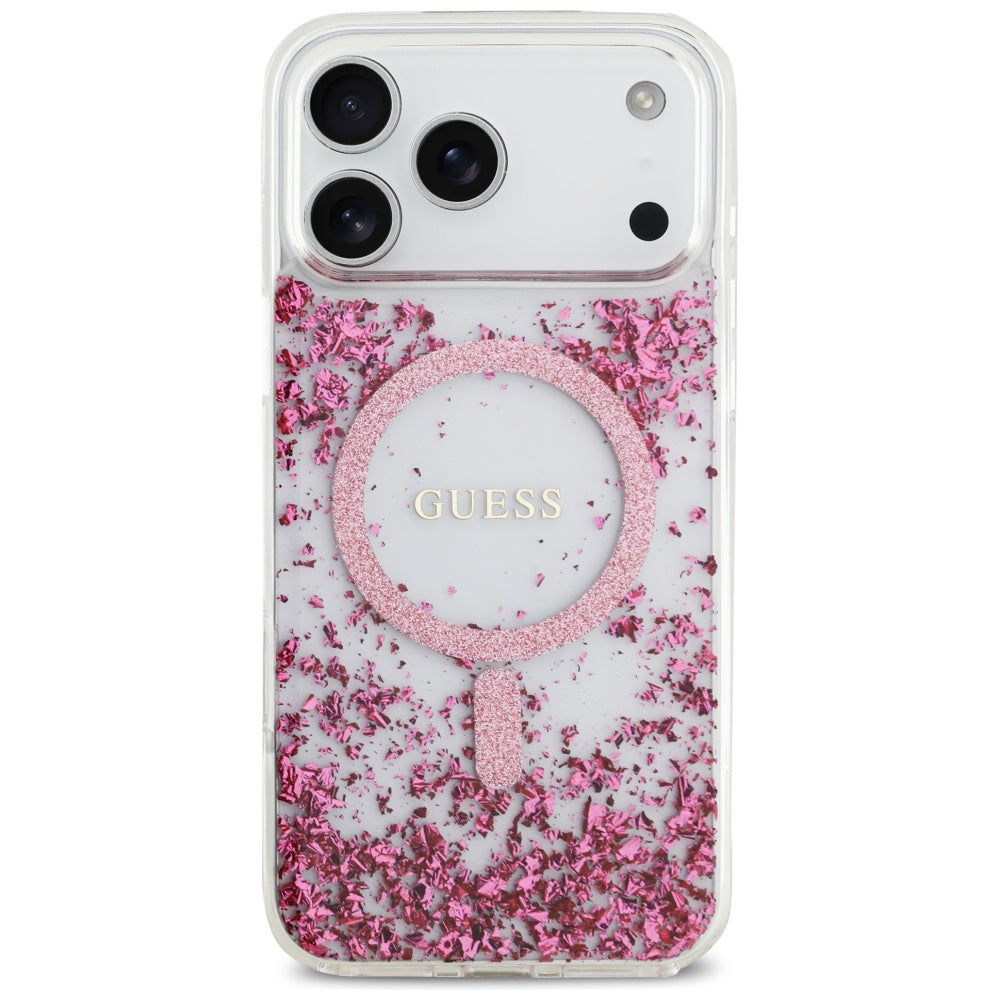 MagSafe-kotelo Apple iPhone 17 Pro Maxille, Guess, Resin Bottom Glitter, Pinkki