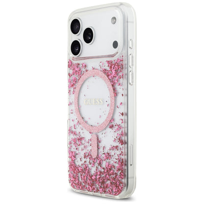 MagSafe-kotelo Apple iPhone 17 Pro Maxille, Guess, Resin Bottom Glitter, Pinkki