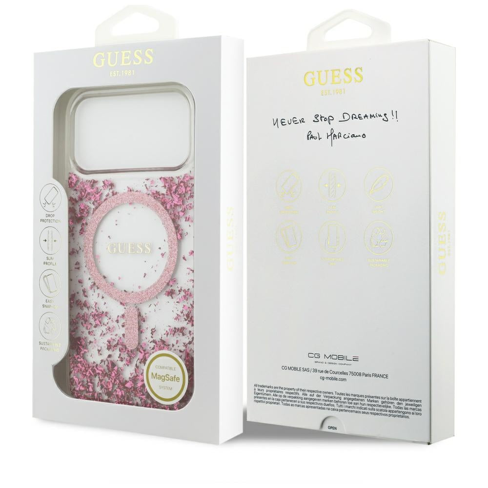 MagSafe-kotelo Apple iPhone 17 Pro Maxille, Guess, Resin Bottom Glitter, Pinkki