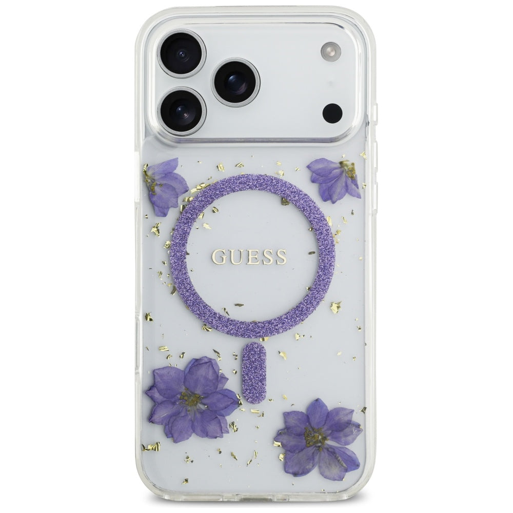 MagSafe-kotelo Apple iPhone 17 Pro Maxille, Guess, Resin Flowers and Glitter, Liila