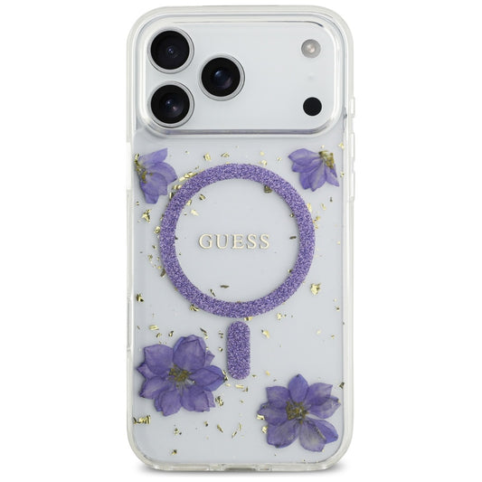 MagSafe-kotelo Apple iPhone 17 Pro Maxille, Guess, Resin Flowers and Glitter, Liila
