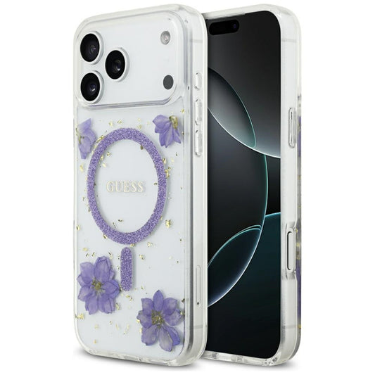 MagSafe-kotelo Apple iPhone 17 Pro Maxille, Guess, Resin Flowers and Glitter, Liila