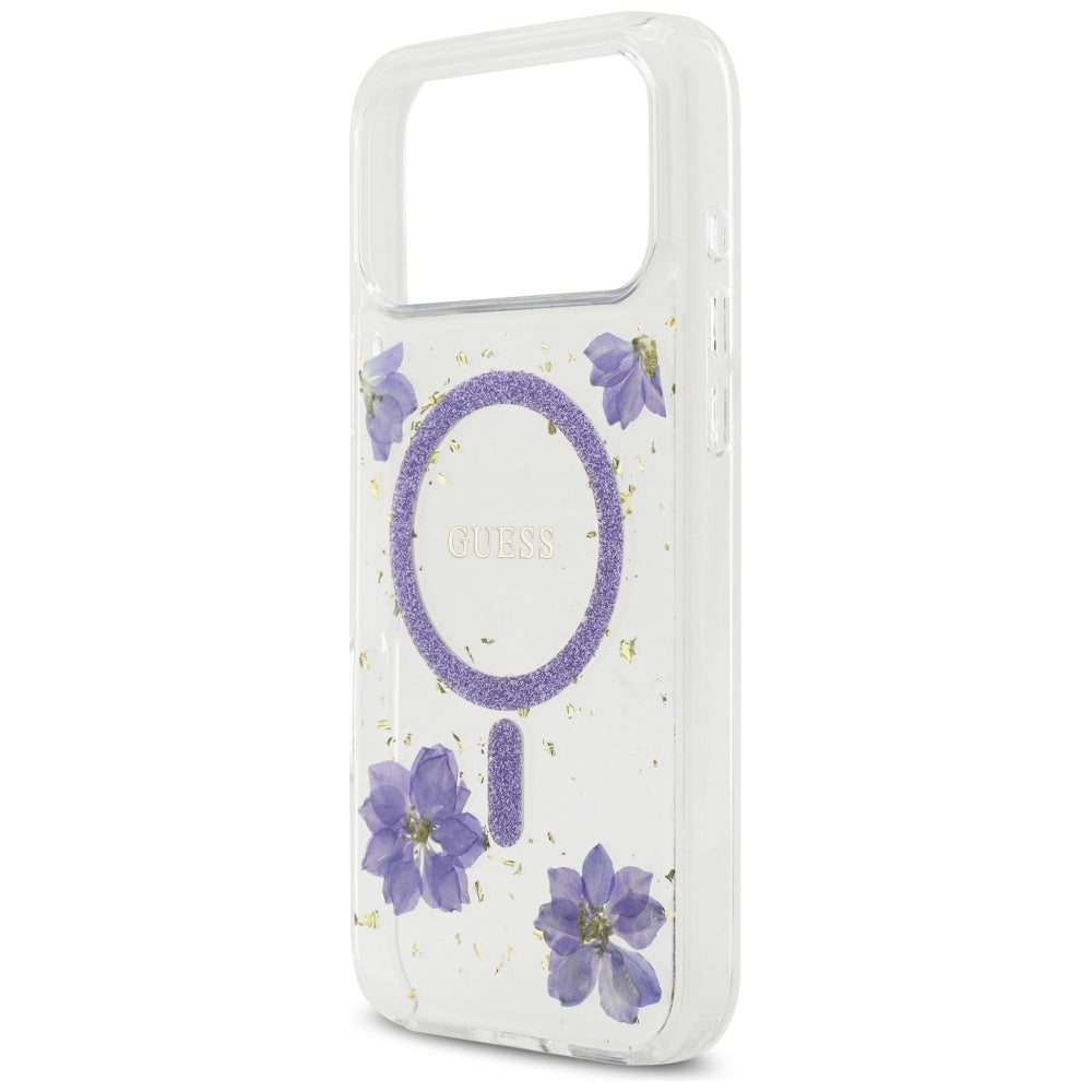 MagSafe-kotelo Apple iPhone 17 Pro Maxille, Guess, Resin Flowers and Glitter, Liila