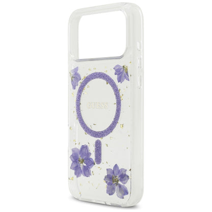 MagSafe-kotelo Apple iPhone 17 Pro Maxille, Guess, Resin Flowers and Glitter, Liila