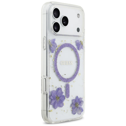MagSafe-kotelo Apple iPhone 17 Pro Maxille, Guess, Resin Flowers and Glitter, Liila