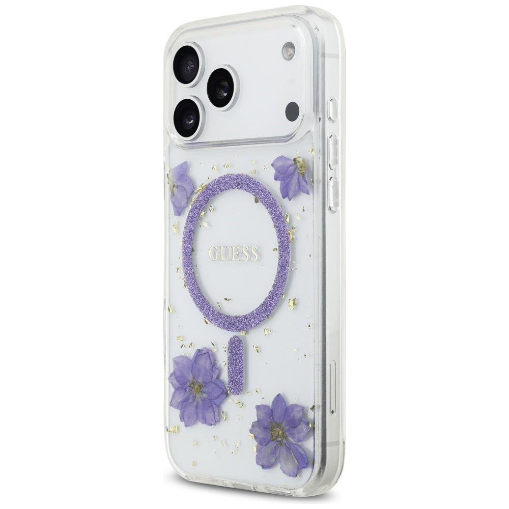 MagSafe-kotelo Apple iPhone 17 Pro Maxille, Guess, Resin Flowers and Glitter, Liila