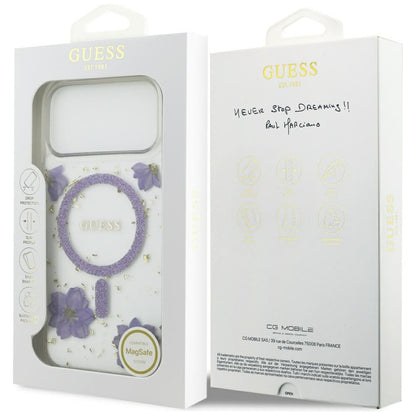 MagSafe-kotelo Apple iPhone 17 Pro Maxille, Guess, Resin Flowers and Glitter, Liila