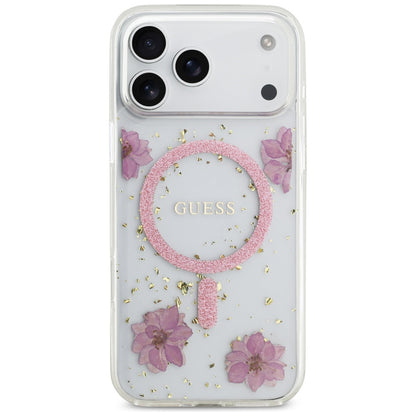 MagSafe-kotelo Apple iPhone 17 Pro Maxille, Guess, Resin Flowers and Glitter, Pinkki
