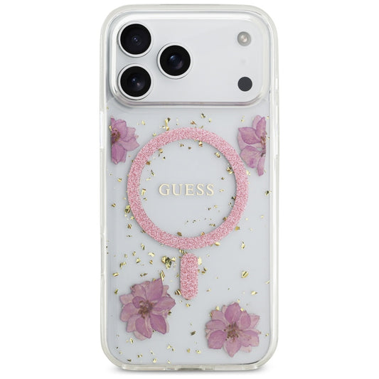 MagSafe-kotelo Apple iPhone 17 Pro Maxille, Guess, Resin Flowers and Glitter, Pinkki