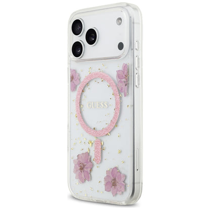 MagSafe-kotelo Apple iPhone 17 Pro Maxille, Guess, Resin Flowers and Glitter, Pinkki